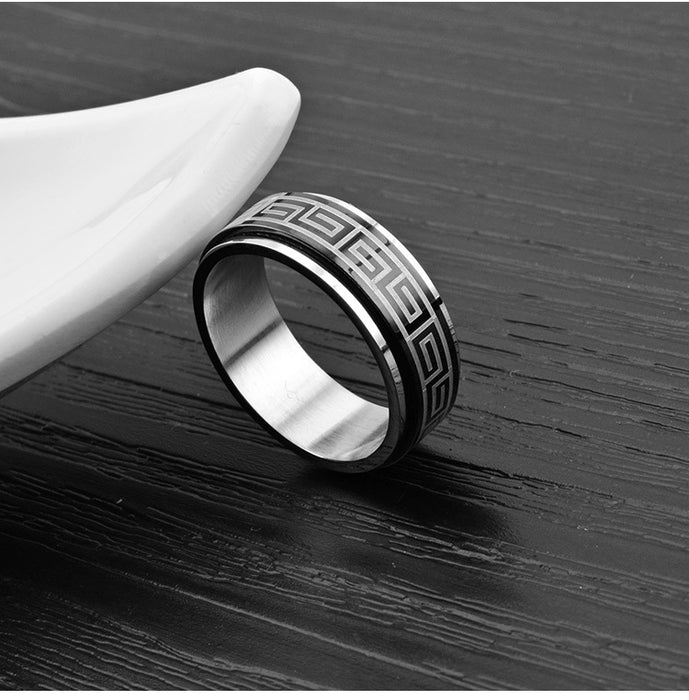Wholesale Retro Pattern Ring Titanium Steel Rotating Ring
