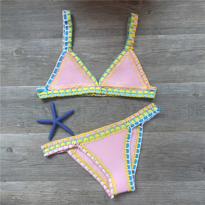 Wholesale Handmade Crocheted Bikini Knitted Patchwork Swimsuit Set JDC-SW-ChaoY001