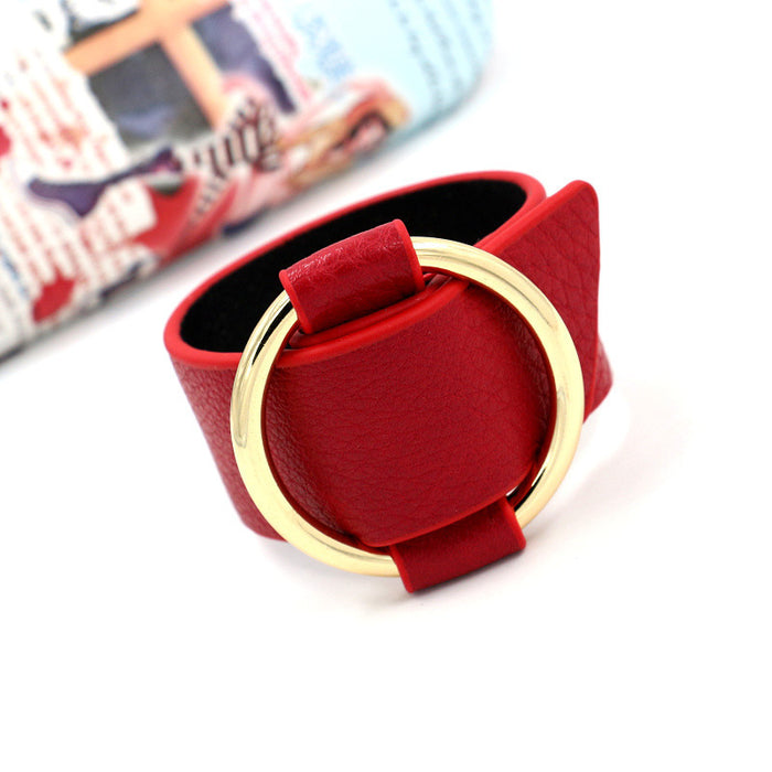 Wholesale Personalized adjustable opening metal ring bracelet, faux leather bracelet, fashionable and versatile wide bracelet for women