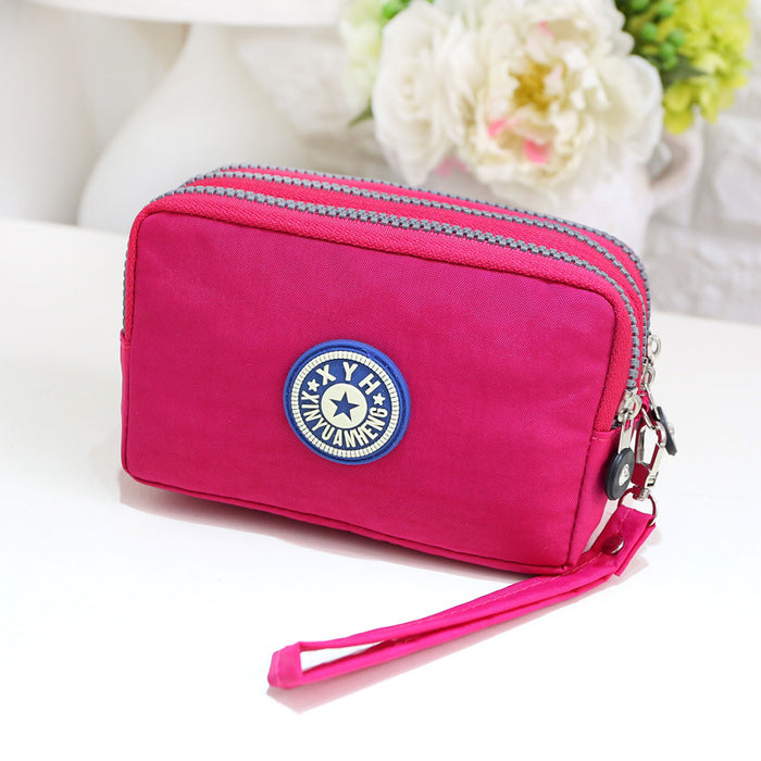 Wholesale Three-Layer Zipper Nylon Mobile Phone Bag Multi-Card Coin Purse Key Bag Wallet Women' s Clutch Bag