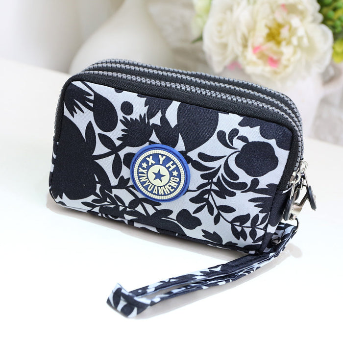 Wholesale Three-Layer Zipper Nylon Mobile Phone Bag Multi-Card Coin Purse Key Bag Wallet Women' s Clutch Bag