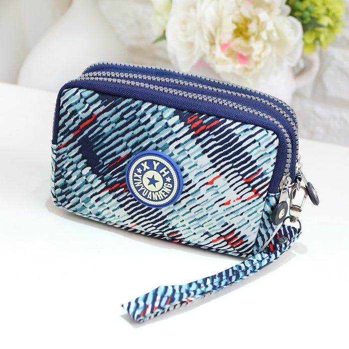 Wholesale Three-Layer Zipper Nylon Mobile Phone Bag Multi-Card Coin Purse Key Bag Wallet Women' s Clutch Bag
