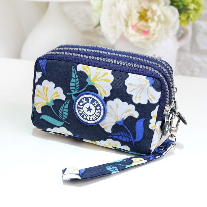 Wholesale Three-Layer Zipper Nylon Mobile Phone Bag Multi-Card Coin Purse Key Bag Wallet Women' s Clutch Bag