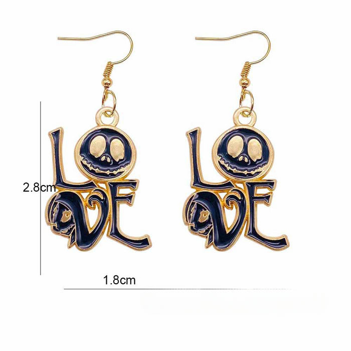 Wholesale Halloween Cartoon Pumpkin Ghost Imp Alloy Oil Drop Pendant Earrings JDC-ES-Chengy043