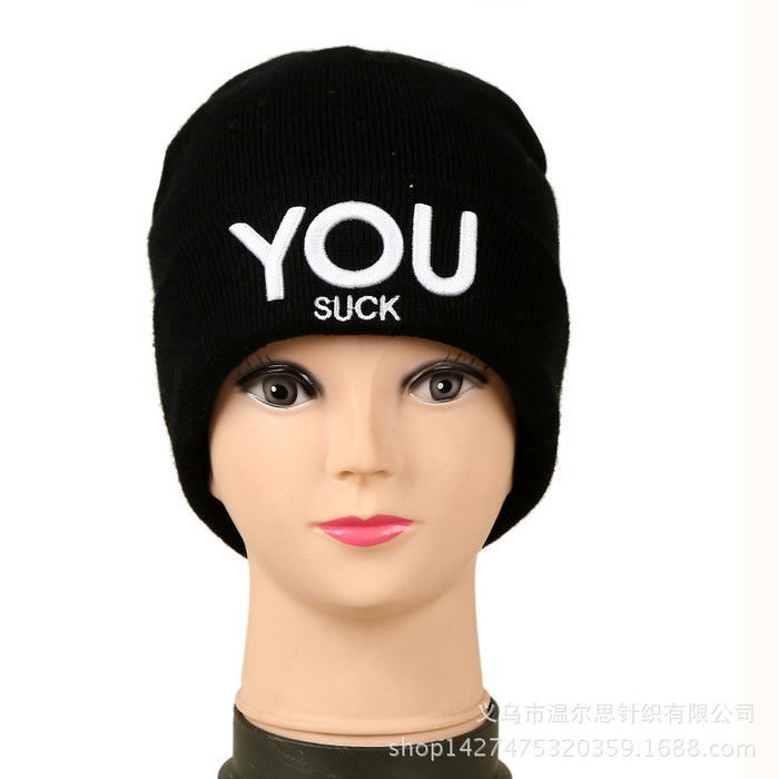 Wholesale Knitted Hat Acrylic Embroidered Logo Woolen Hat Warm Knitted Hat Ear Protection Pullover Hat