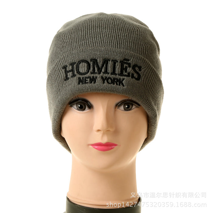 Wholesale Knitted Hat Acrylic Embroidered Logo Woolen Hat Warm Knitted Hat Ear Protection Pullover Hat