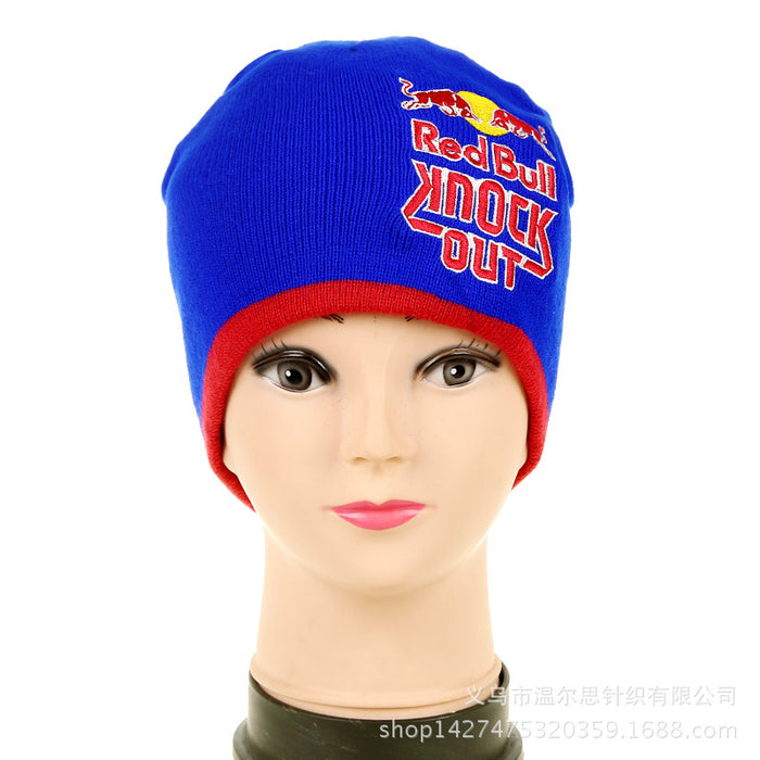 Wholesale Knitted jacquard hat with stripes and logo,  football fan gift beanie with earmuffs