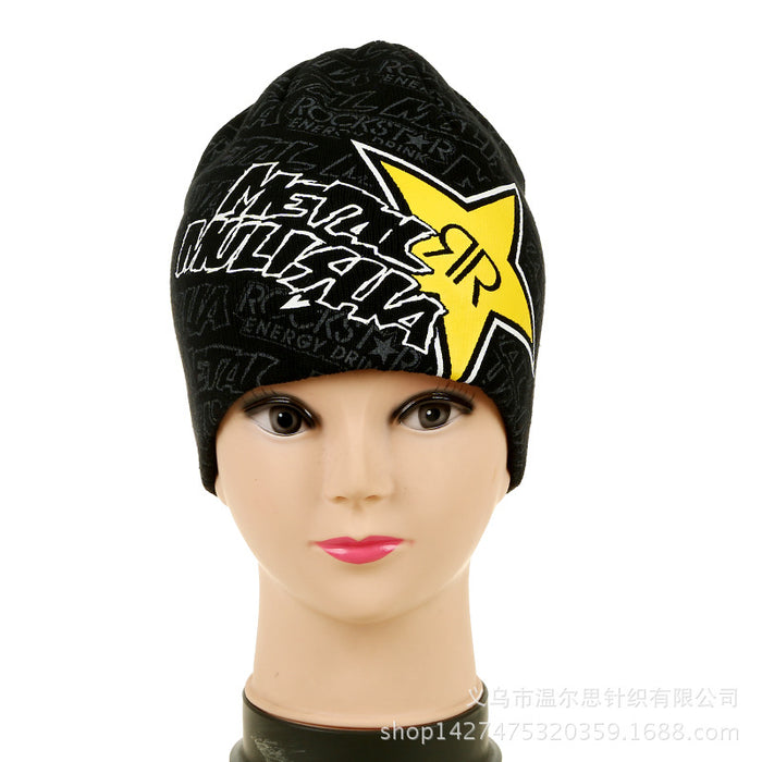 Wholesale Knitted jacquard hat with stripes and logo,  football fan gift beanie with earmuffs