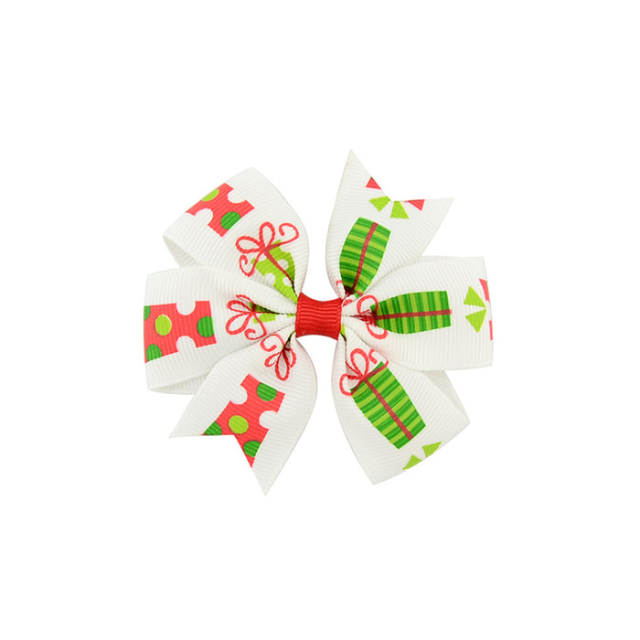 Wholesale Polyester Children's Printed Dovetail Six-ear Bow Christmas Elk Hairpin JDC-HC-Xiane015