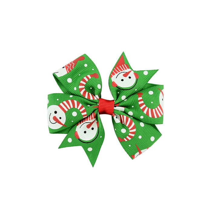 Wholesale Polyester Children's Printed Dovetail Six-ear Bow Christmas Elk Hairpin JDC-HC-Xiane015