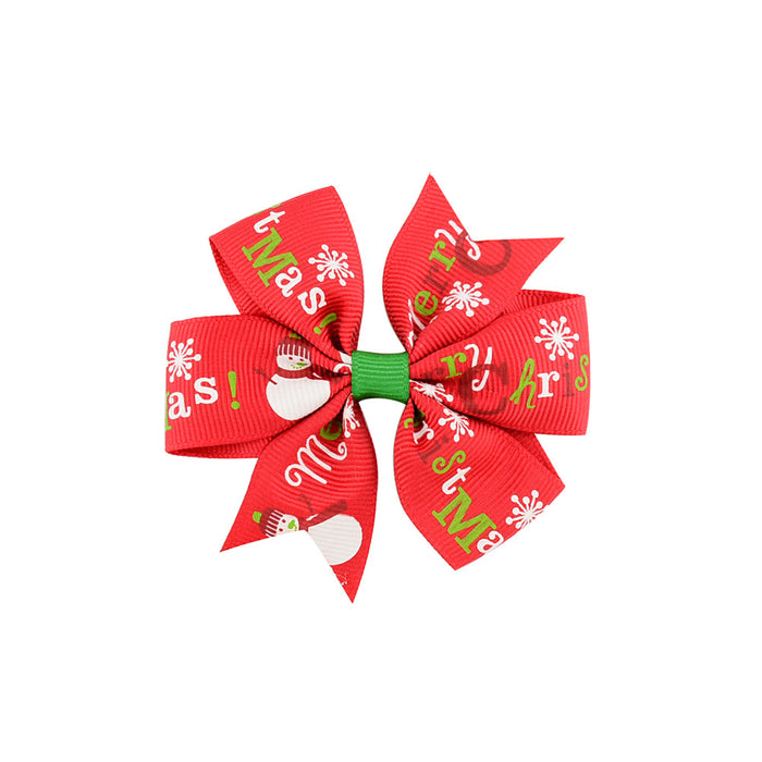 Wholesale Polyester Children's Printed Dovetail Six-ear Bow Christmas Elk Hairpin JDC-HC-Xiane015