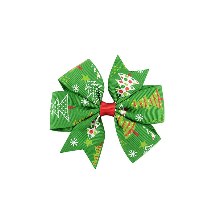 Wholesale Polyester Children's Printed Dovetail Six-ear Bow Christmas Elk Hairpin JDC-HC-Xiane015