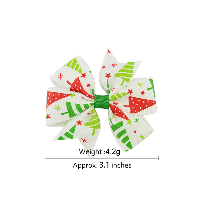 Wholesale Polyester Children's Printed Dovetail Six-ear Bow Christmas Elk Hairpin JDC-HC-Xiane015