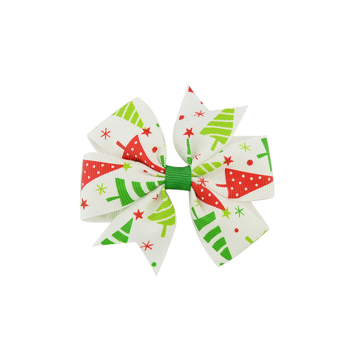 Wholesale Polyester Children's Printed Dovetail Six-ear Bow Christmas Elk Hairpin JDC-HC-Xiane015