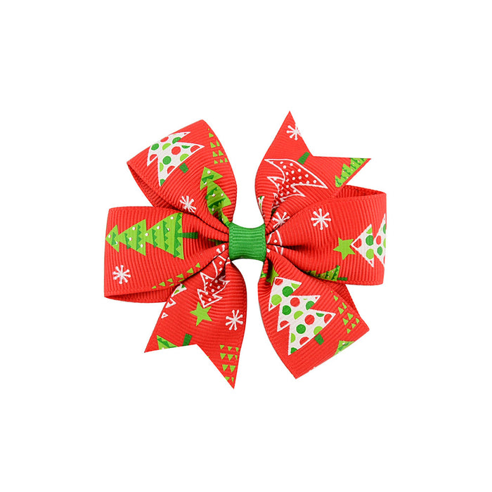 Wholesale Polyester Children's Printed Dovetail Six-ear Bow Christmas Elk Hairpin JDC-HC-Xiane015