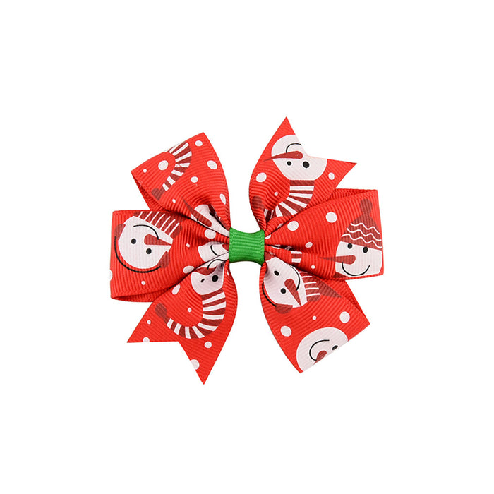 Wholesale Polyester Children's Printed Dovetail Six-ear Bow Christmas Elk Hairpin JDC-HC-Xiane015