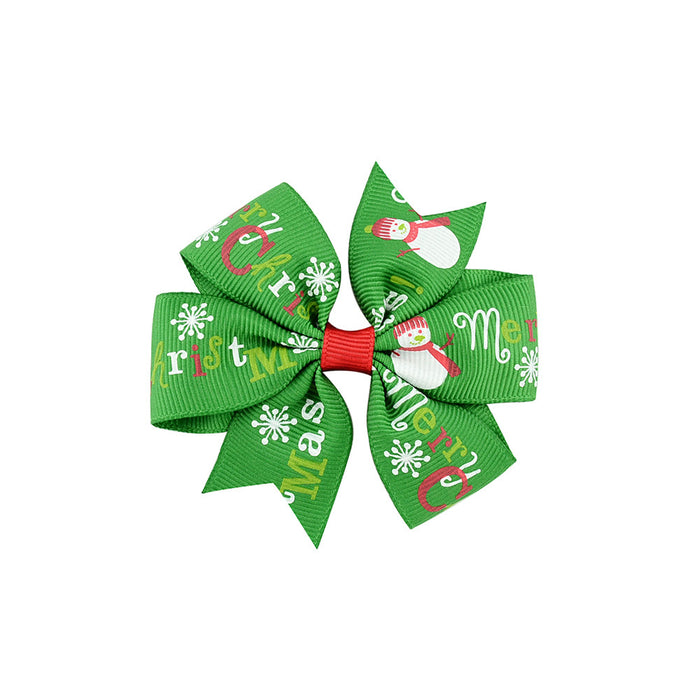 Wholesale Polyester Children's Printed Dovetail Six-ear Bow Christmas Elk Hairpin JDC-HC-Xiane015