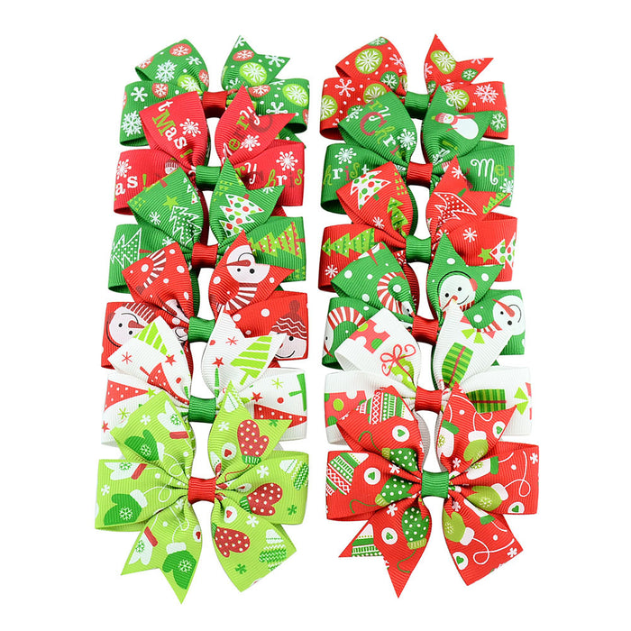 Wholesale Polyester Children's Printed Dovetail Six-ear Bow Christmas Elk Hairpin JDC-HC-Xiane015