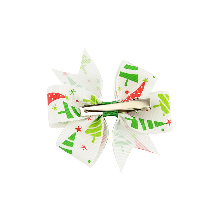 Wholesale Polyester Children's Printed Dovetail Six-ear Bow Christmas Elk Hairpin JDC-HC-Xiane015