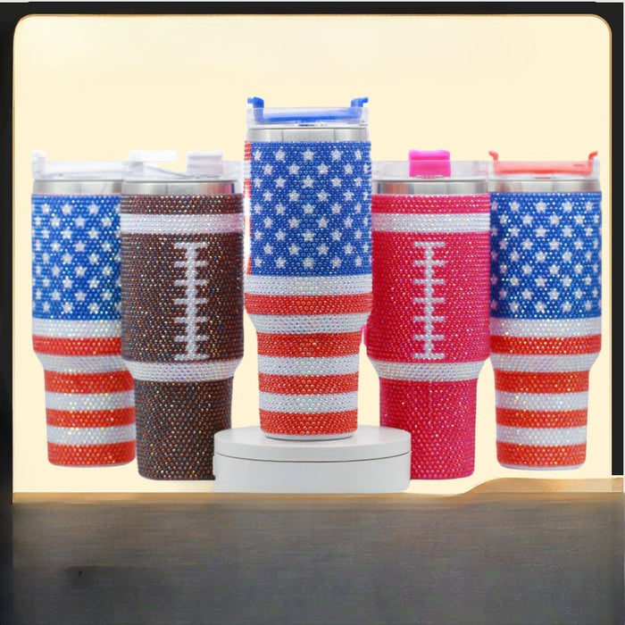 Wholesale Diamond Stars and Stripes Stainless Steel Tumbler Insulated Car Cup with Handle 40oz JDC-CUP-ChongPin001