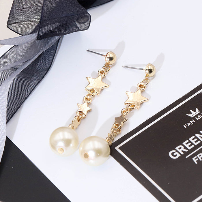 Wholesale Five-pointed Star Glass Pearl Alloy Earrings JDC-ES-YaXue008