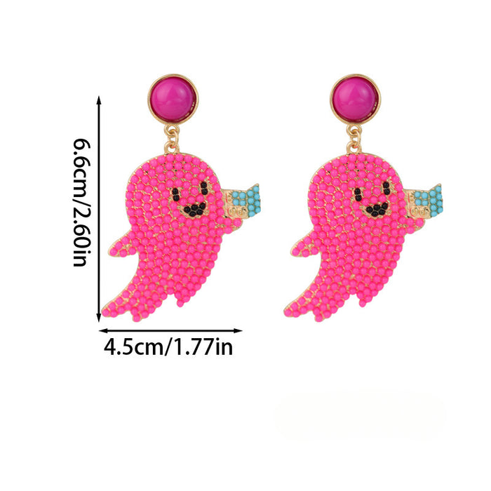 Wholesale Halloween Cartoon Ghost Little Devil Rice Beads Alloy Earrings JDC-ES-Rulong006