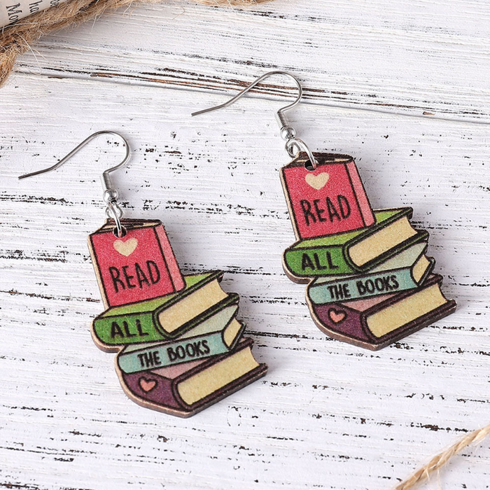 Wholesale earrings Textbook double-sided painted wooden earrings JDC-ES-ChL019