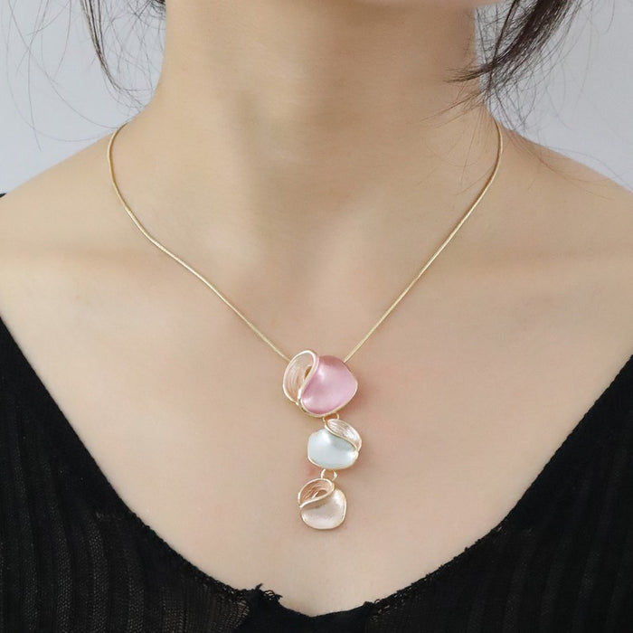 Wholesale Irregular Alloy Colorful Painting Petals Necklace Earrings JDC-NE-KenJie013