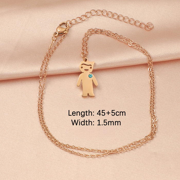 Wholesale Cartoon Boy and Girl Pendant Stainless Steel Necklace JDC-NE-MinP001