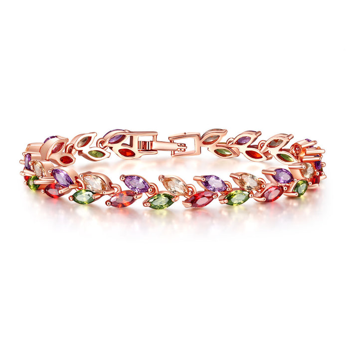 Wholesale Crystal Willow Leaf Bracelet Bracelet Jewelry Fashion Copper Zircon Bracelet