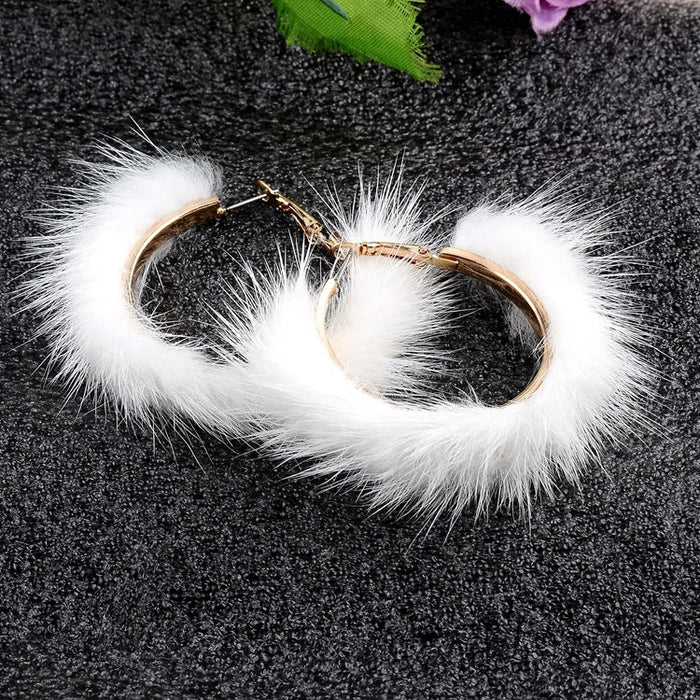 Wholesale Earrings Metal Mink Hair Large Hoop Round JDC-ES-XLL001