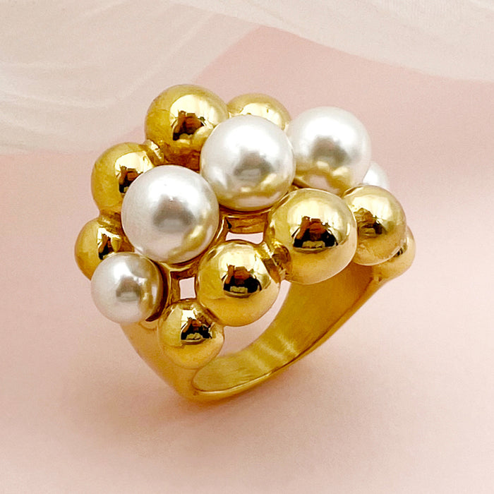 Wholesale Fashion Natural Pearl Gold Beads Three Layer Rings JDC-RS-Jinyue003