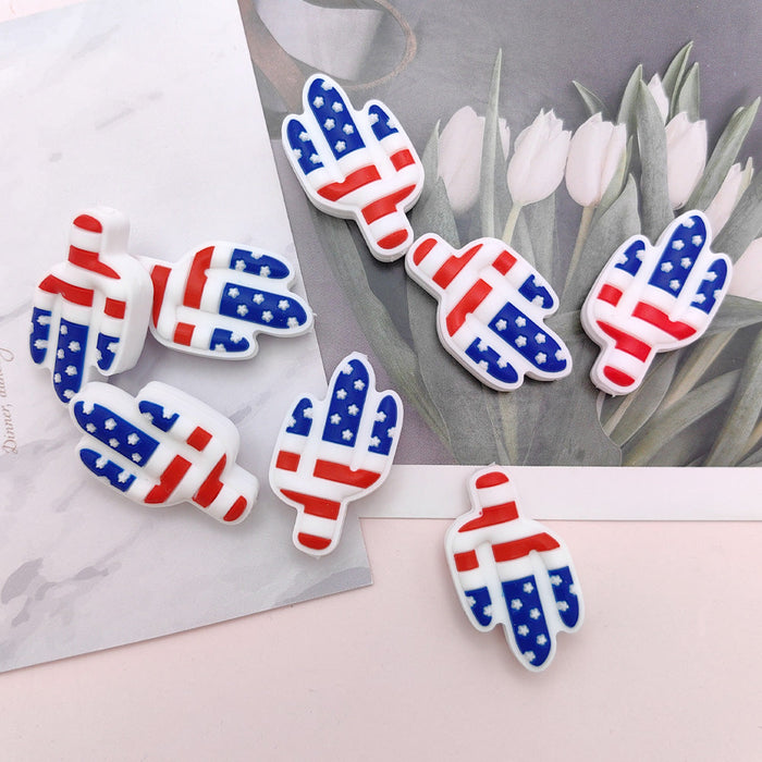 Wholesale 10pcs Independence Day Cartoon Cactus Silicone Beads JDC-BDS-NaiSi206