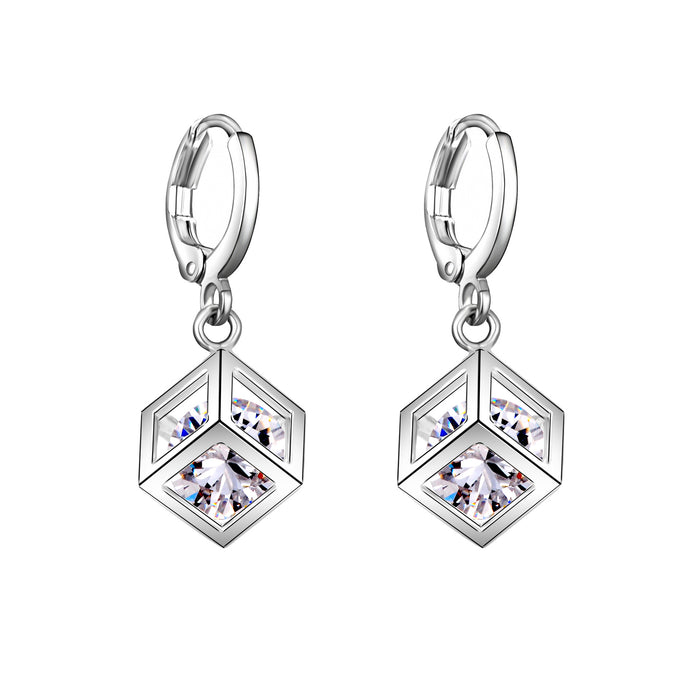 Wholesale Hollow Box Small Square with Zircon Cube Jewelry Cube Jewelry Crystal Necklace Earrings 2-piece Set
