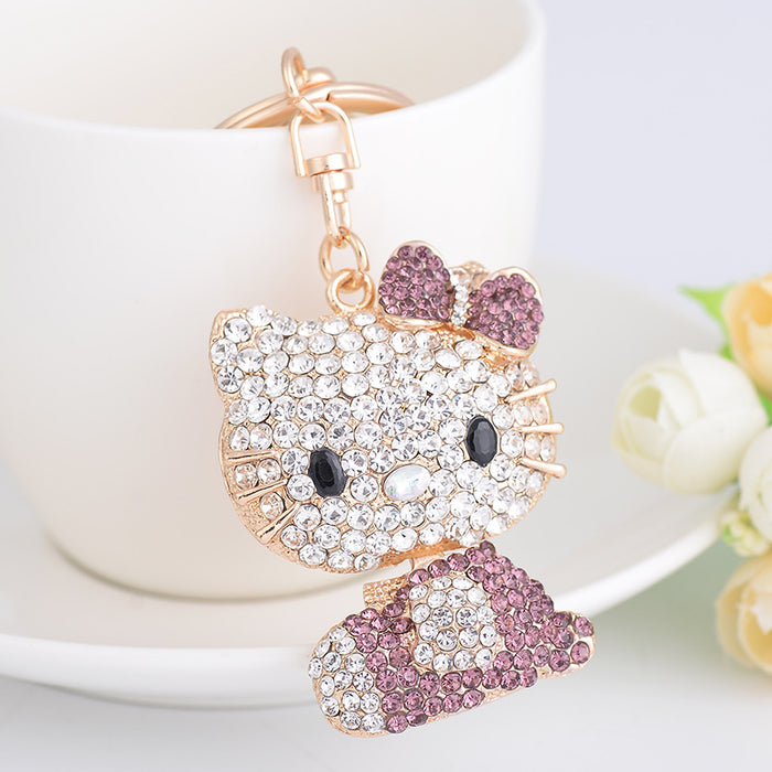 Wholesale Diamond Inlaid Cute Kitten Alloy Keychain JDC-KC-CH111