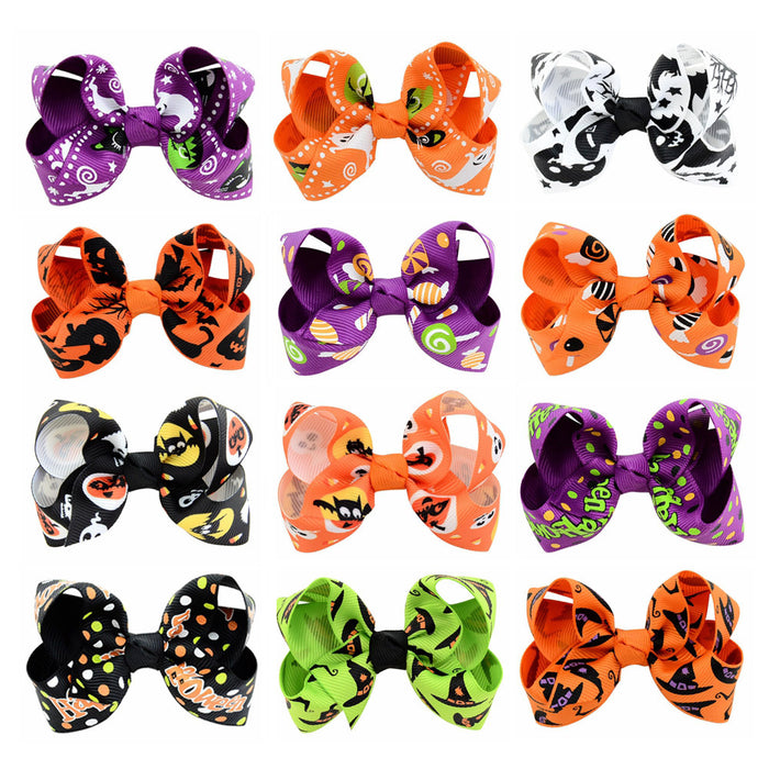 Wholesale Halloween Polyester Milk Pattern Fabric Bow Hairpin JDC-HC-Xiane017