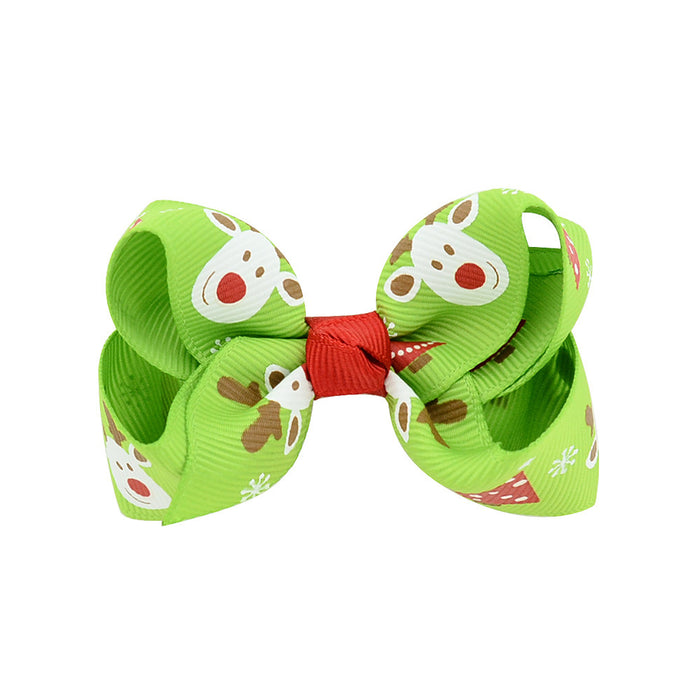 Wholesale Polyester Children's Printed Glitter Bow Christmas Elk Hairpin JDC-HC-Xiane013