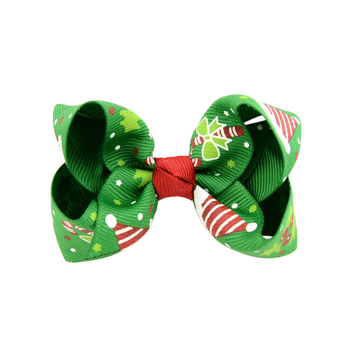 Wholesale Polyester Children's Printed Glitter Bow Christmas Elk Hairpin JDC-HC-Xiane013