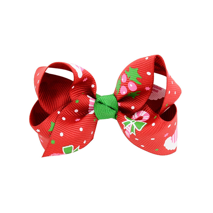 Wholesale Polyester Children's Printed Glitter Bow Christmas Elk Hairpin JDC-HC-Xiane013