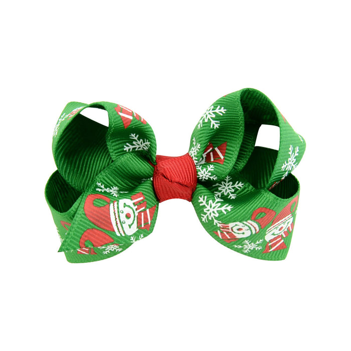 Wholesale Polyester Children's Printed Glitter Bow Christmas Elk Hairpin JDC-HC-Xiane013