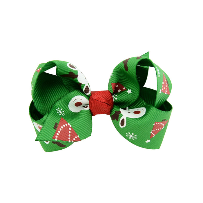 Wholesale Polyester Children's Printed Glitter Bow Christmas Elk Hairpin JDC-HC-Xiane013