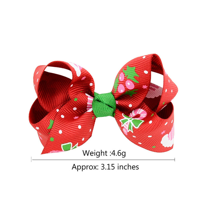 Wholesale Polyester Children's Printed Glitter Bow Christmas Elk Hairpin JDC-HC-Xiane013