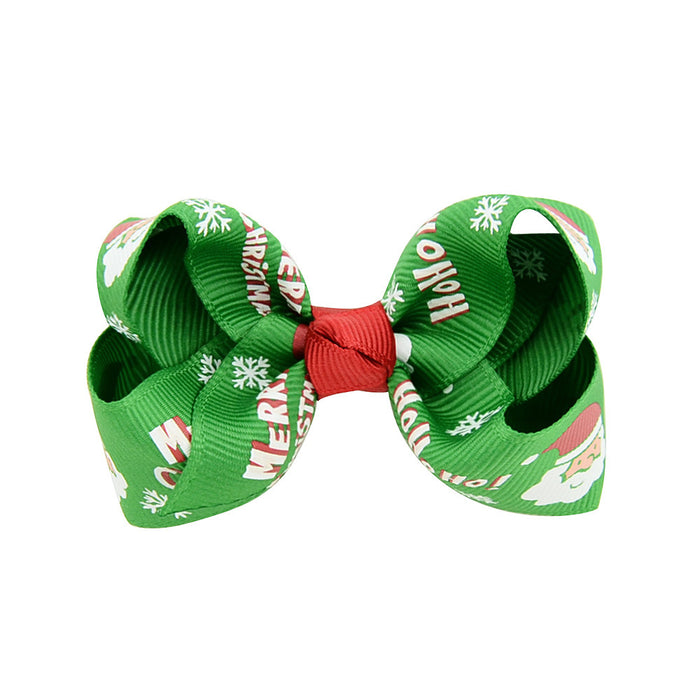 Wholesale Polyester Children's Printed Glitter Bow Christmas Elk Hairpin JDC-HC-Xiane013