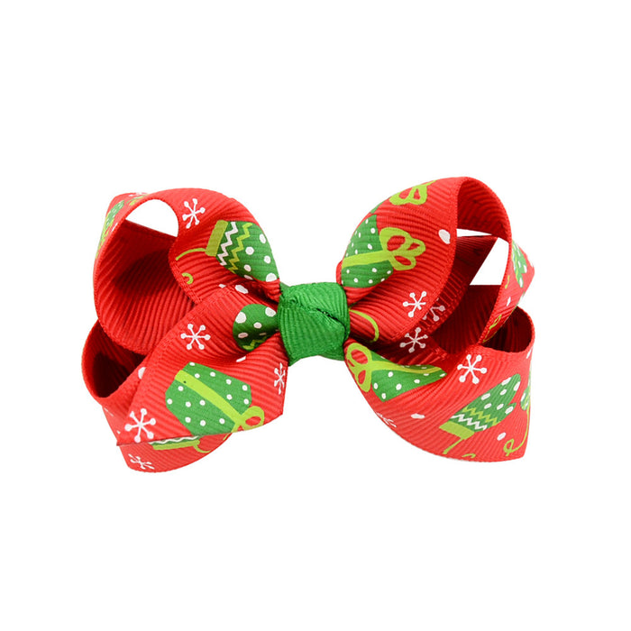 Wholesale Polyester Children's Printed Glitter Bow Christmas Elk Hairpin JDC-HC-Xiane013