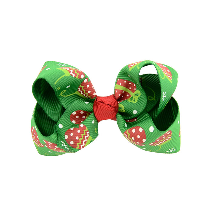 Wholesale Polyester Children's Printed Glitter Bow Christmas Elk Hairpin JDC-HC-Xiane013