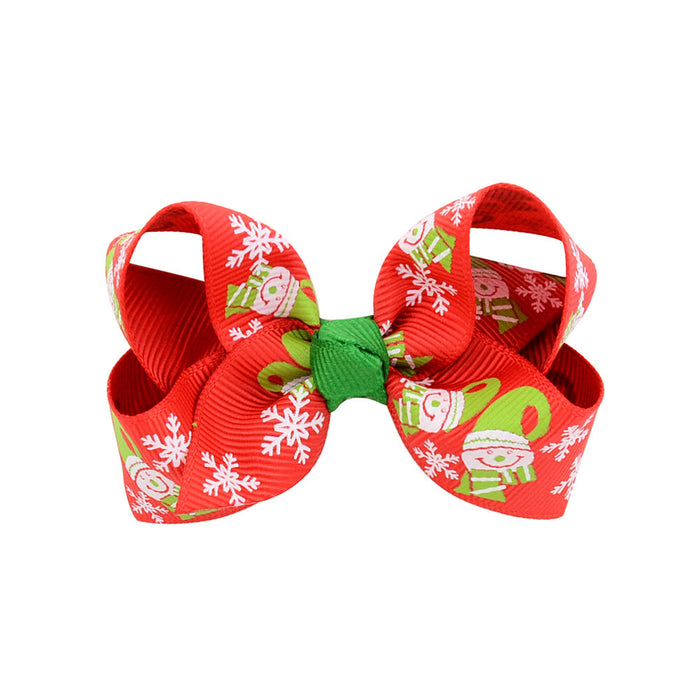 Wholesale Polyester Children's Printed Glitter Bow Christmas Elk Hairpin JDC-HC-Xiane013