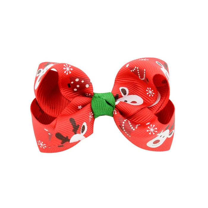 Wholesale Polyester Children's Printed Glitter Bow Christmas Elk Hairpin JDC-HC-Xiane013