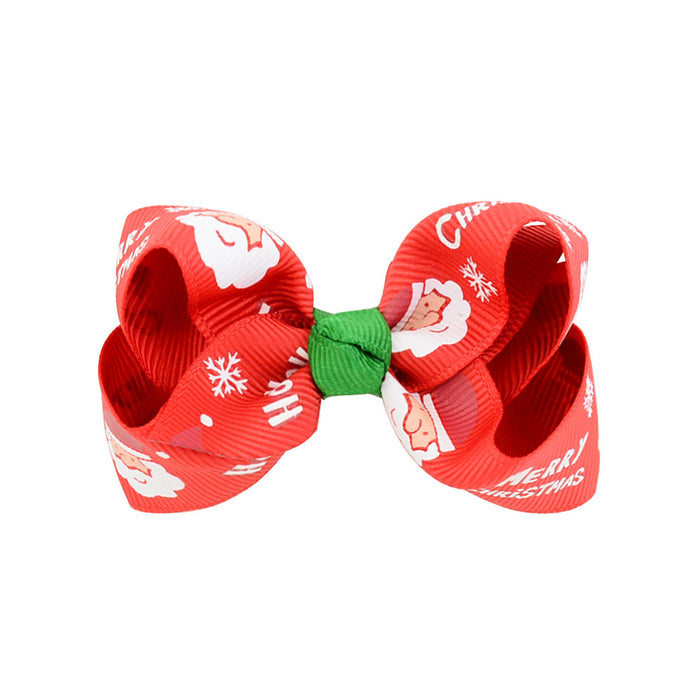 Wholesale Polyester Children's Printed Glitter Bow Christmas Elk Hairpin JDC-HC-Xiane013