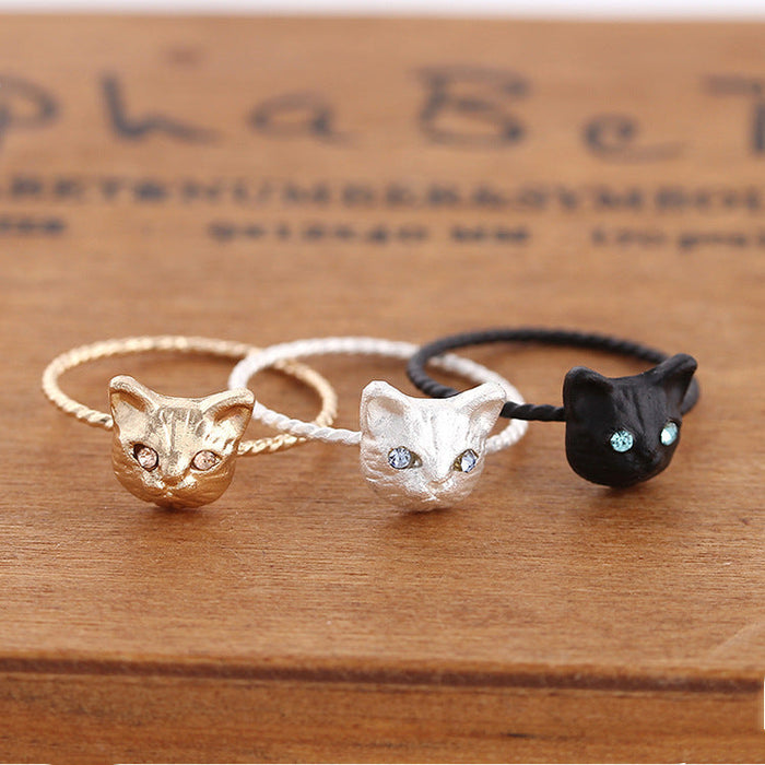 Wholesale Ring Alloy Cute Kitty Diamond Diamond Animals JDC-RS-MDD001