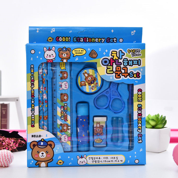 Wholesale cartoon Pencil eraser pencil sharpener ruler scissors notebook set